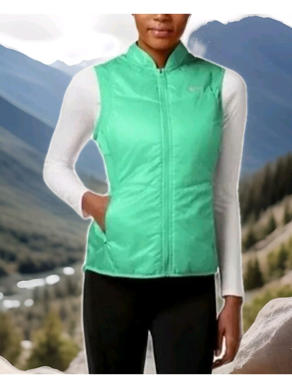Nike Running Vest Jacket Mint Green Ultra Lightweight Insulated Polyfill Large